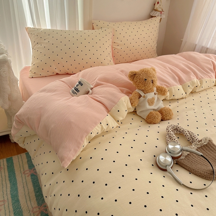 91家纺网 家纺一手货源 找家纺 瑞钰 2025新款甄选三层纱印花四件套 小黑豆