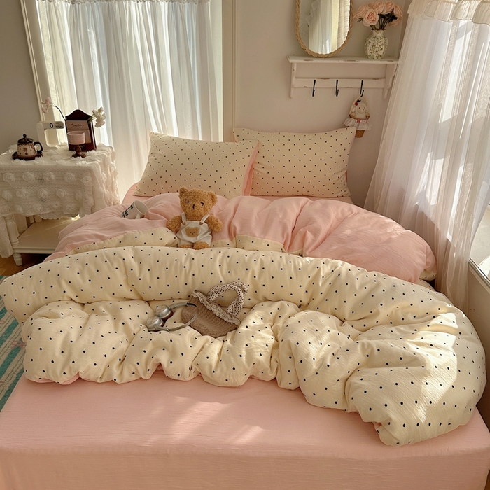 91家纺网 家纺一手货源 找家纺 瑞钰 2025新款甄选三层纱印花四件套 小黑豆