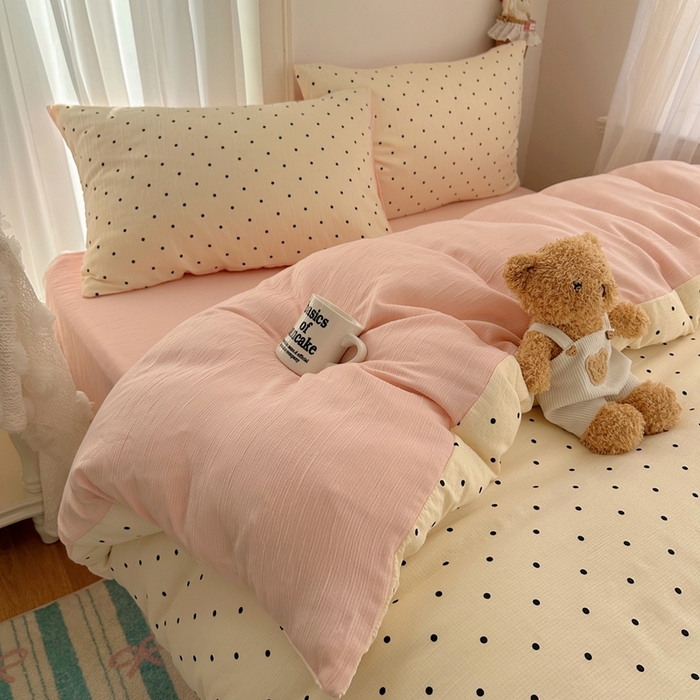 91家纺网 家纺一手货源 找家纺 瑞钰 2025新款甄选三层纱印花四件套 小黑豆