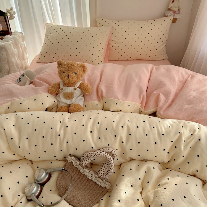 91家纺网 家纺一手货源 找家纺 瑞钰 2025新款甄选三层纱印花四件套 小黑豆