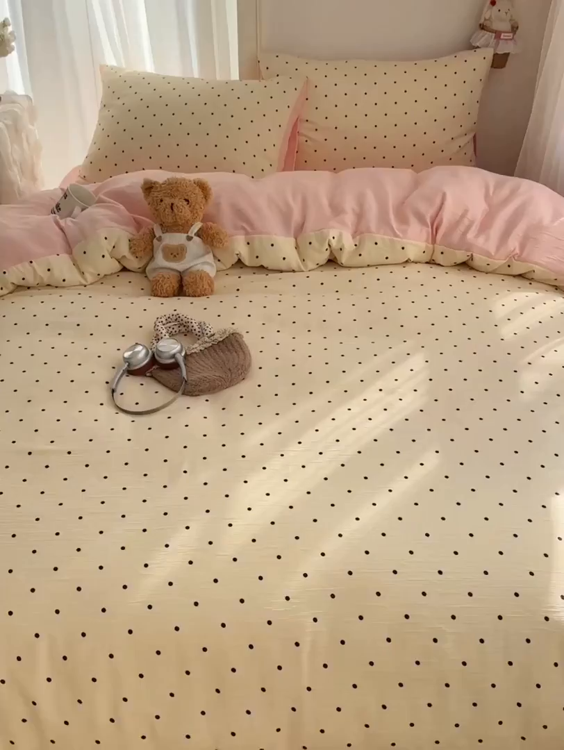 91家纺网 家纺一手货源 找家纺 瑞钰 2025新款甄选三层纱印花四件套 小黑豆