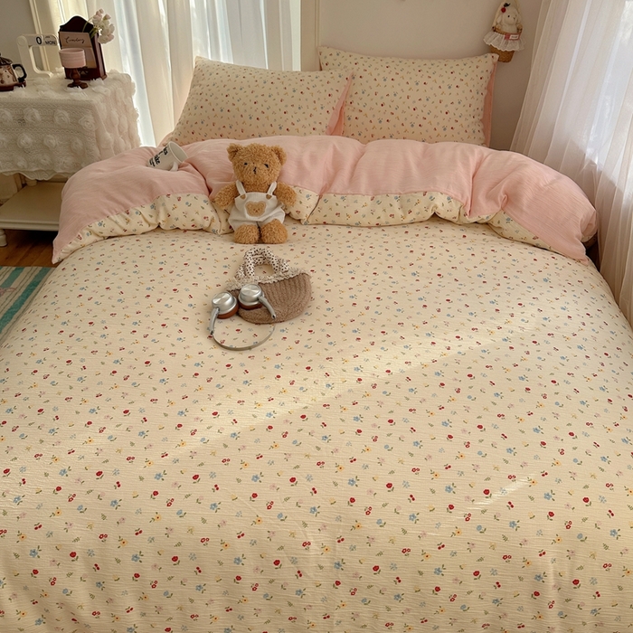 91家纺网 家纺一手货源 找家纺 瑞钰 2025新款甄选三层纱印花四件套 小花点点