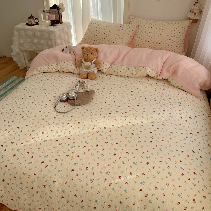 91家纺网 家纺一手货源 找家纺 瑞钰 2025新款甄选三层纱印花四件套 小花点点