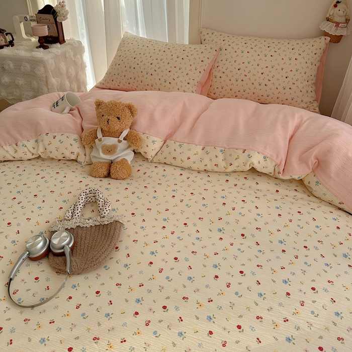 91家纺网 家纺一手货源 找家纺 瑞钰 2025新款甄选三层纱印花四件套 小花点点