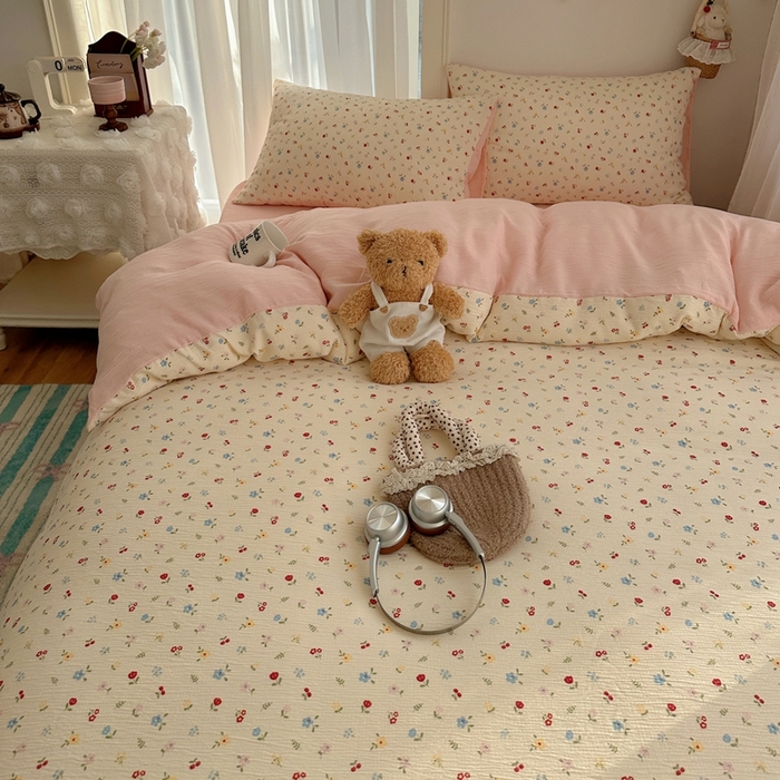 91家纺网 家纺一手货源 找家纺 瑞钰 2025新款甄选三层纱印花四件套 小花点点