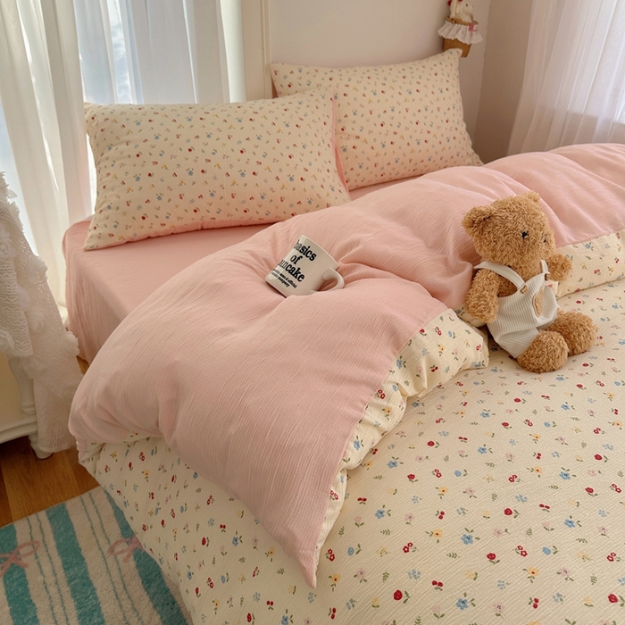 91家纺网 家纺一手货源 找家纺 瑞钰 2025新款甄选三层纱印花四件套 小花点点