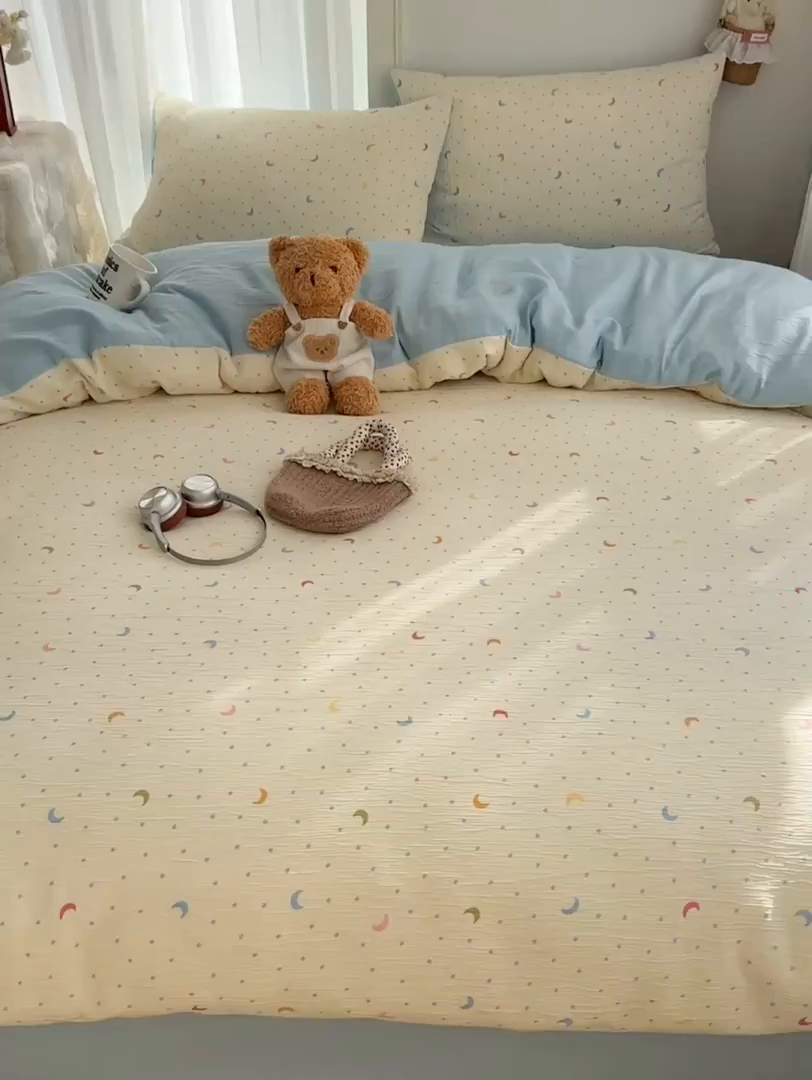 91家纺网 家纺一手货源 找家纺 瑞钰 2025新款甄选三层纱印花四件套 星月天空