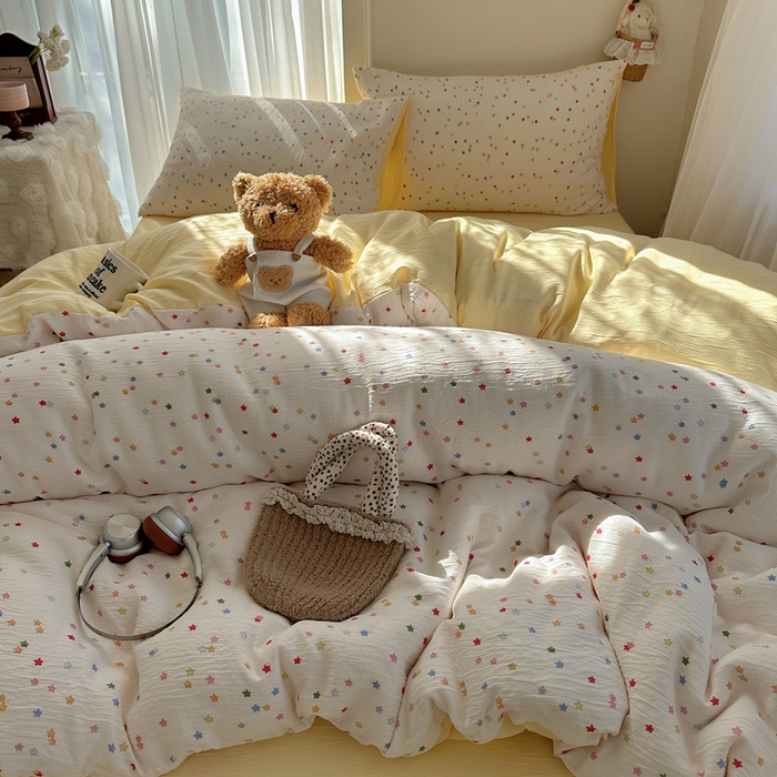 91家纺网 家纺一手货源 找家纺 瑞钰 2025新款甄选三层纱印花四件套 幸运星