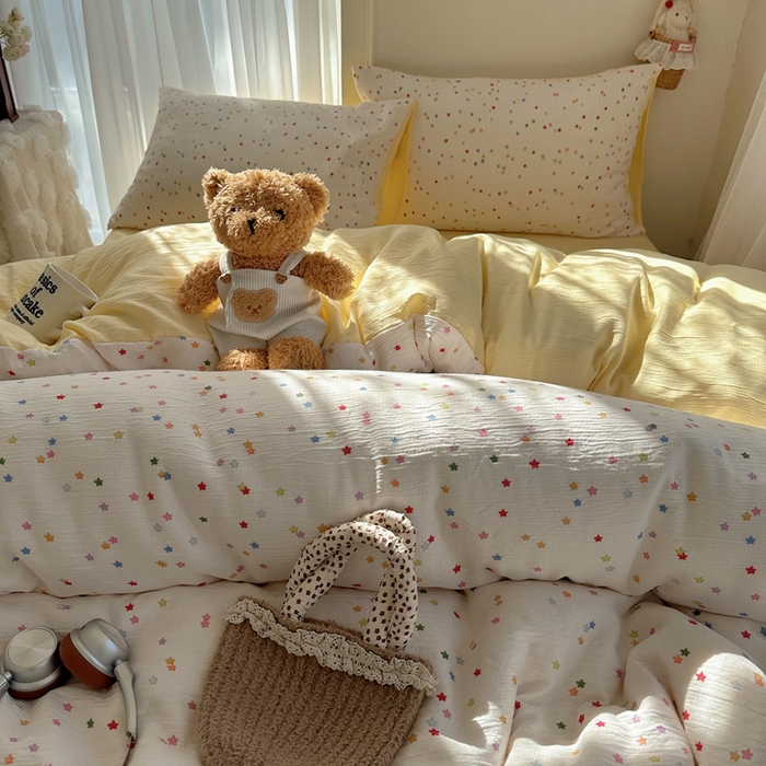 91家纺网 家纺一手货源 找家纺 瑞钰 2025新款甄选三层纱印花四件套 幸运星