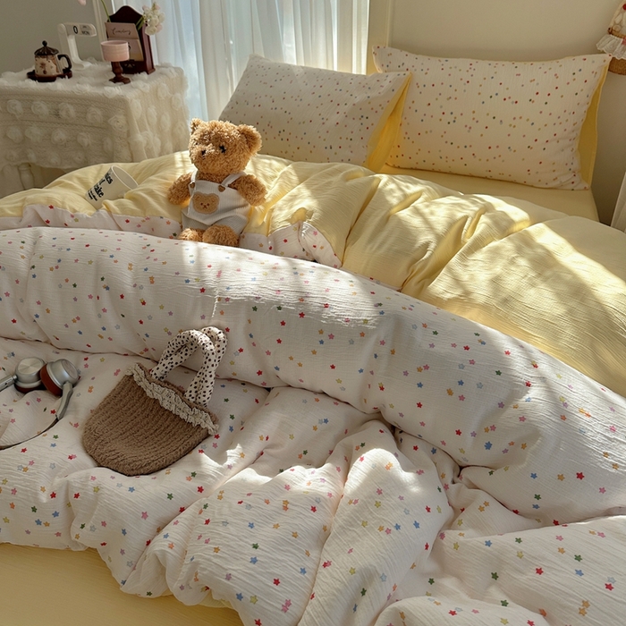 91家纺网 家纺一手货源 找家纺 瑞钰 2025新款甄选三层纱印花四件套 幸运星