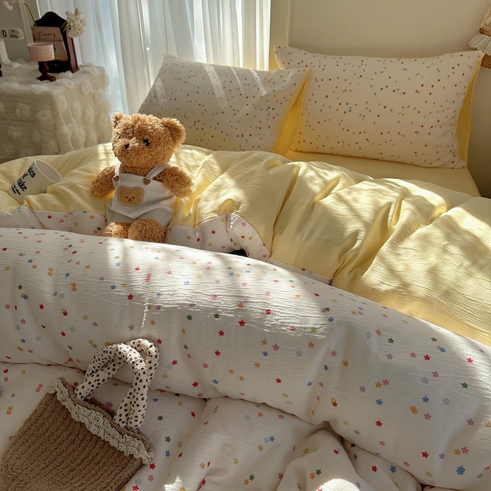 91家纺网 家纺一手货源 找家纺 瑞钰 2025新款甄选三层纱印花四件套 幸运星