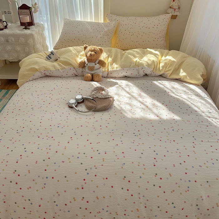 91家纺网 家纺一手货源 找家纺 瑞钰 2025新款甄选三层纱印花四件套 幸运星