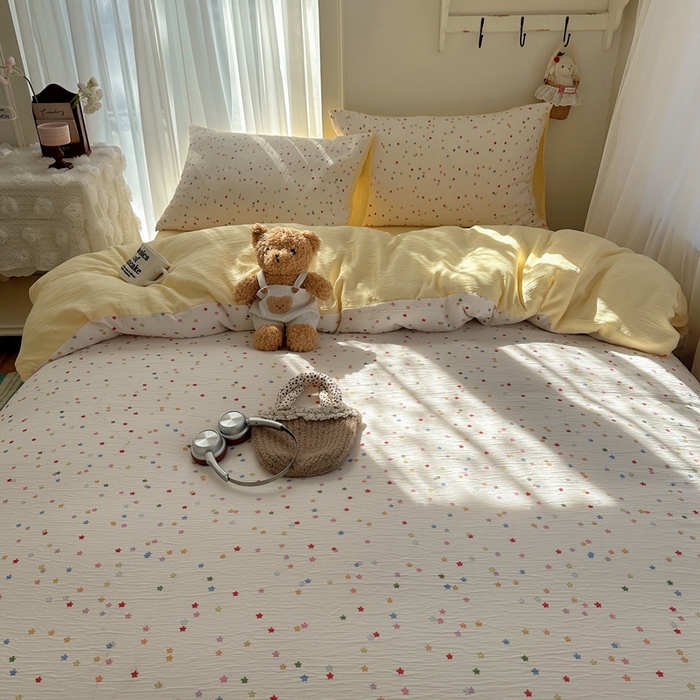 91家纺网 家纺一手货源 找家纺 瑞钰 2025新款甄选三层纱印花四件套 幸运星