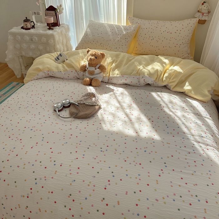 91家纺网 家纺一手货源 找家纺 瑞钰 2025新款甄选三层纱印花四件套 幸运星