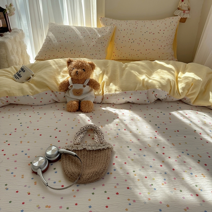 91家纺网 家纺一手货源 找家纺 瑞钰 2025新款甄选三层纱印花四件套 幸运星