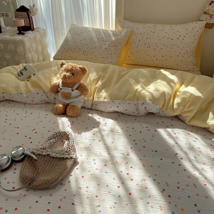 91家纺网 家纺一手货源 找家纺 瑞钰 2025新款甄选三层纱印花四件套 幸运星