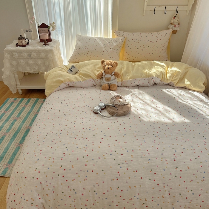 91家纺网 家纺一手货源 找家纺 瑞钰 2025新款甄选三层纱印花四件套 幸运星