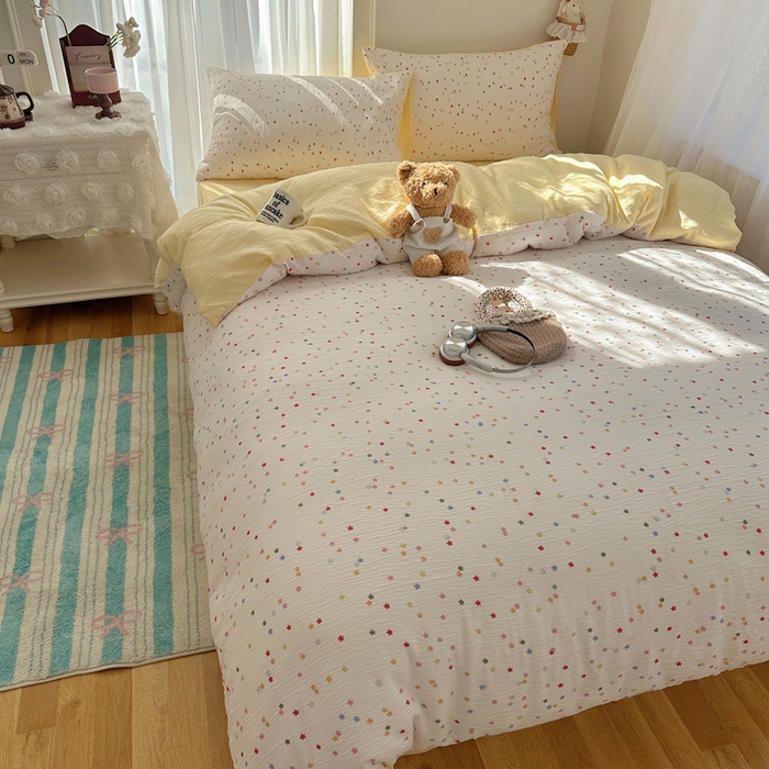 91家纺网 家纺一手货源 找家纺 瑞钰 2025新款甄选三层纱印花四件套 幸运星