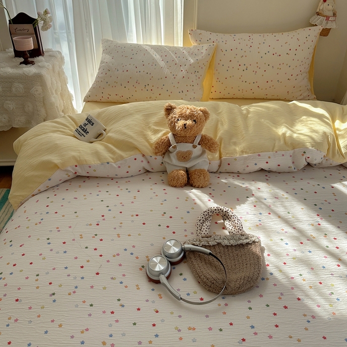 91家纺网 家纺一手货源 找家纺 瑞钰 2025新款甄选三层纱印花四件套 幸运星