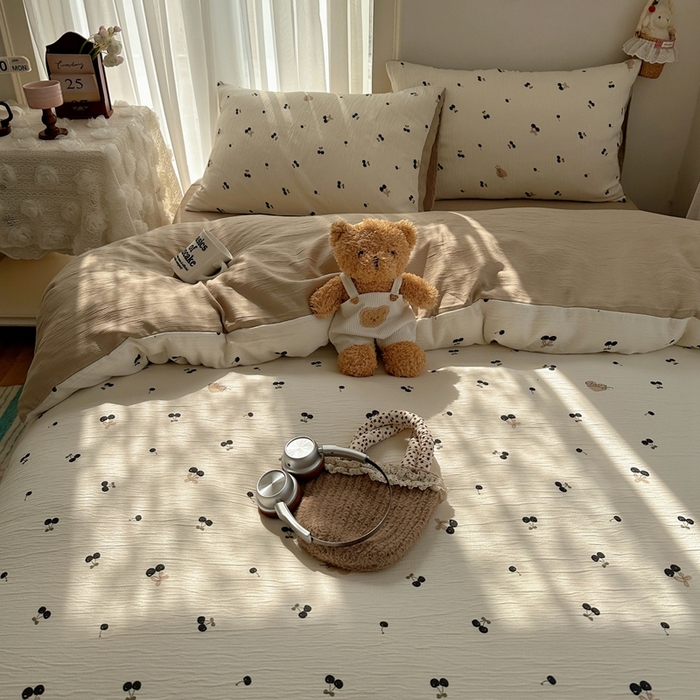 91家纺网 家纺一手货源 找家纺 瑞钰 2025新款甄选三层纱印花四件套 撄桃物语