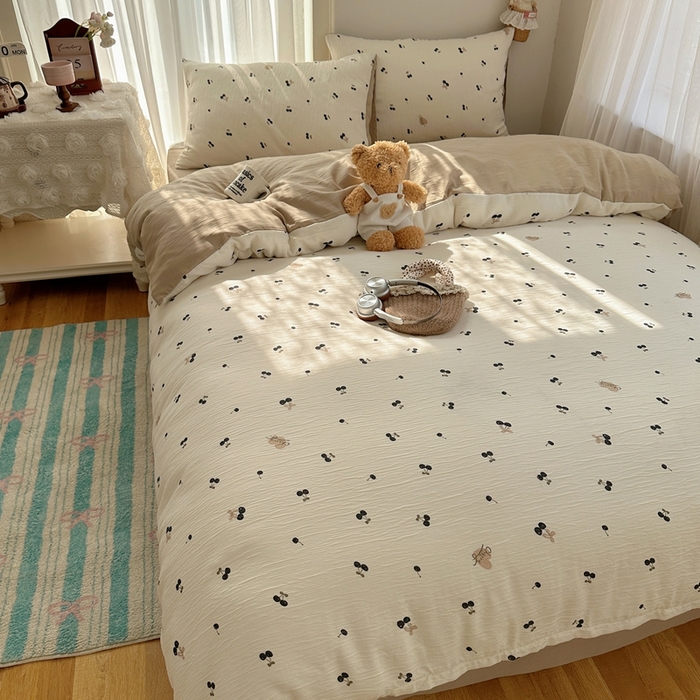 91家纺网 家纺一手货源 找家纺 瑞钰 2025新款甄选三层纱印花四件套 撄桃物语