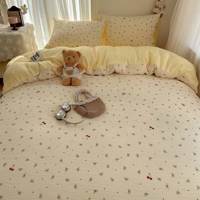 91家纺网 家纺一手货源 找家纺 瑞钰 2025新款甄选三层纱印花四件套 樱桃蝴蝶