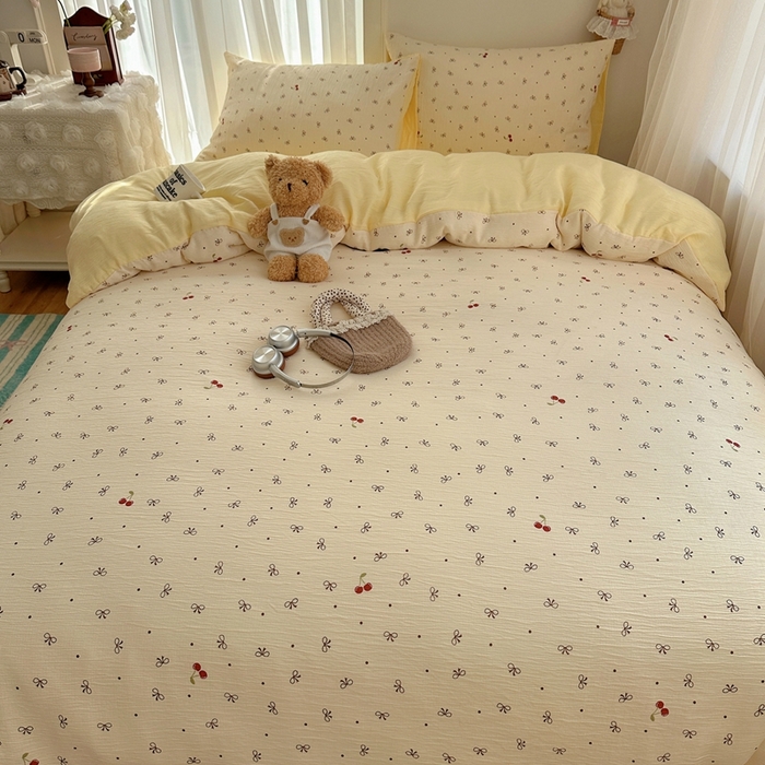 91家纺网 家纺一手货源 找家纺 瑞钰 2025新款甄选三层纱印花四件套 樱桃蝴蝶