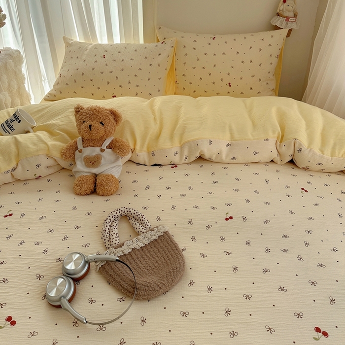 91家纺网 家纺一手货源 找家纺 瑞钰 2025新款甄选三层纱印花四件套 樱桃蝴蝶