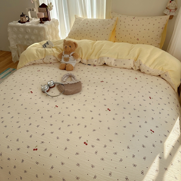 91家纺网 家纺一手货源 找家纺 瑞钰 2025新款甄选三层纱印花四件套 樱桃蝴蝶