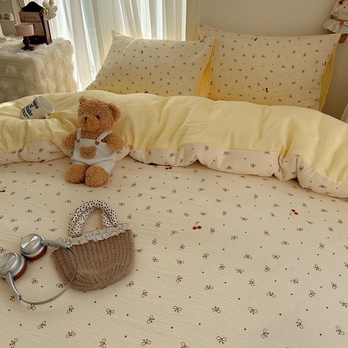 91家纺网 家纺一手货源 找家纺 瑞钰 2025新款甄选三层纱印花四件套 樱桃蝴蝶