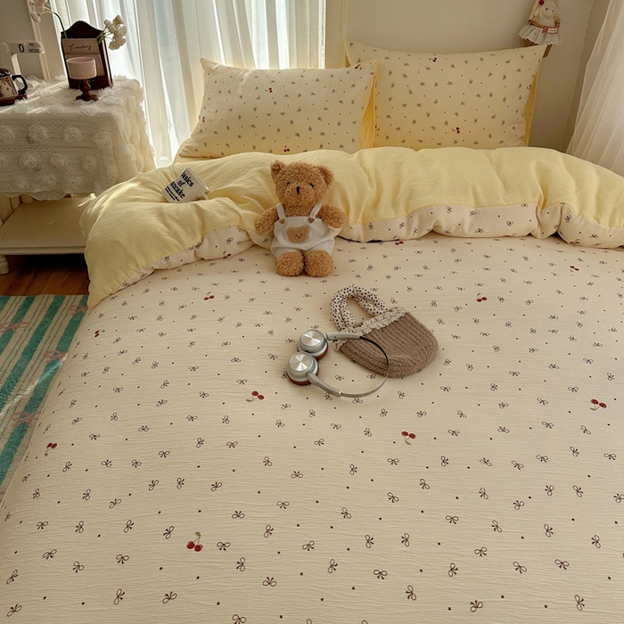 91家纺网 家纺一手货源 找家纺 瑞钰 2025新款甄选三层纱印花四件套 樱桃蝴蝶