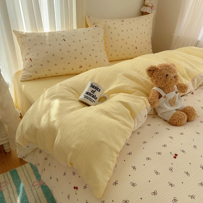 91家纺网 家纺一手货源 找家纺 瑞钰 2025新款甄选三层纱印花四件套 樱桃蝴蝶