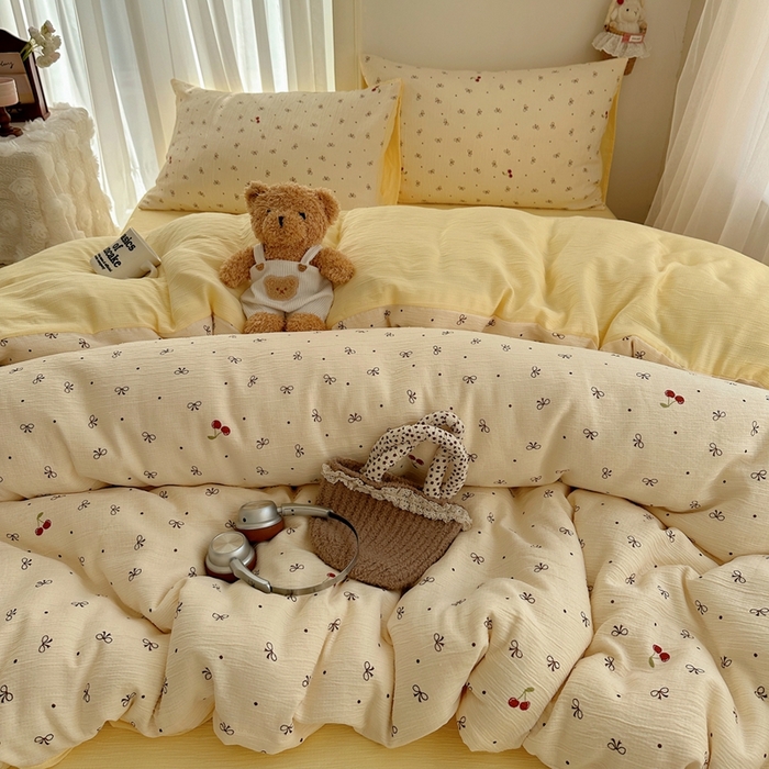 91家纺网 家纺一手货源 找家纺 瑞钰 2025新款甄选三层纱印花四件套 樱桃蝴蝶