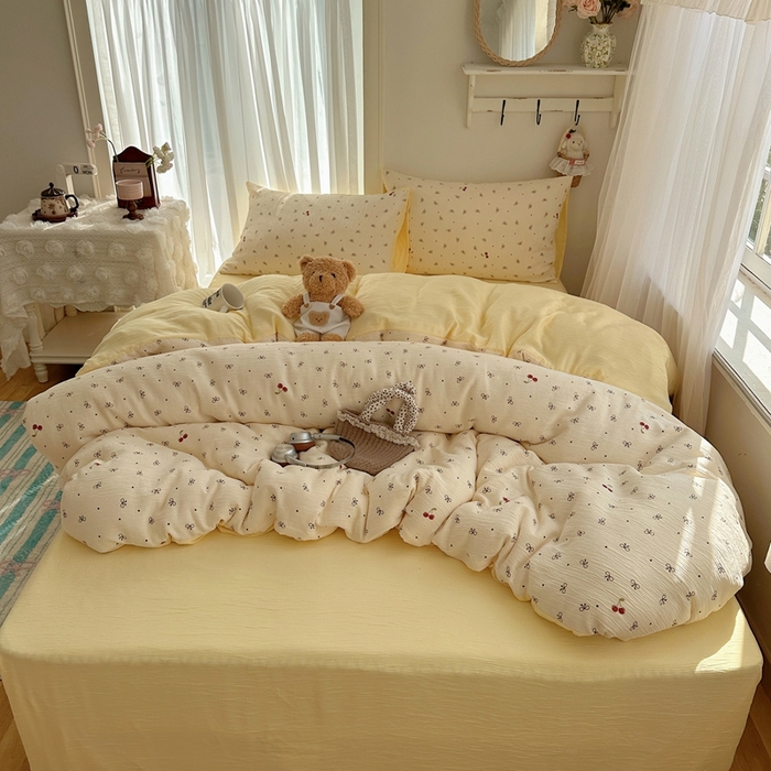 91家纺网 家纺一手货源 找家纺 瑞钰 2025新款甄选三层纱印花四件套 樱桃蝴蝶