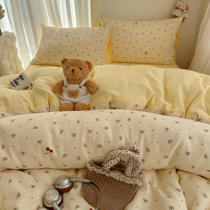 91家纺网 家纺一手货源 找家纺 瑞钰 2025新款甄选三层纱印花四件套 樱桃蝴蝶