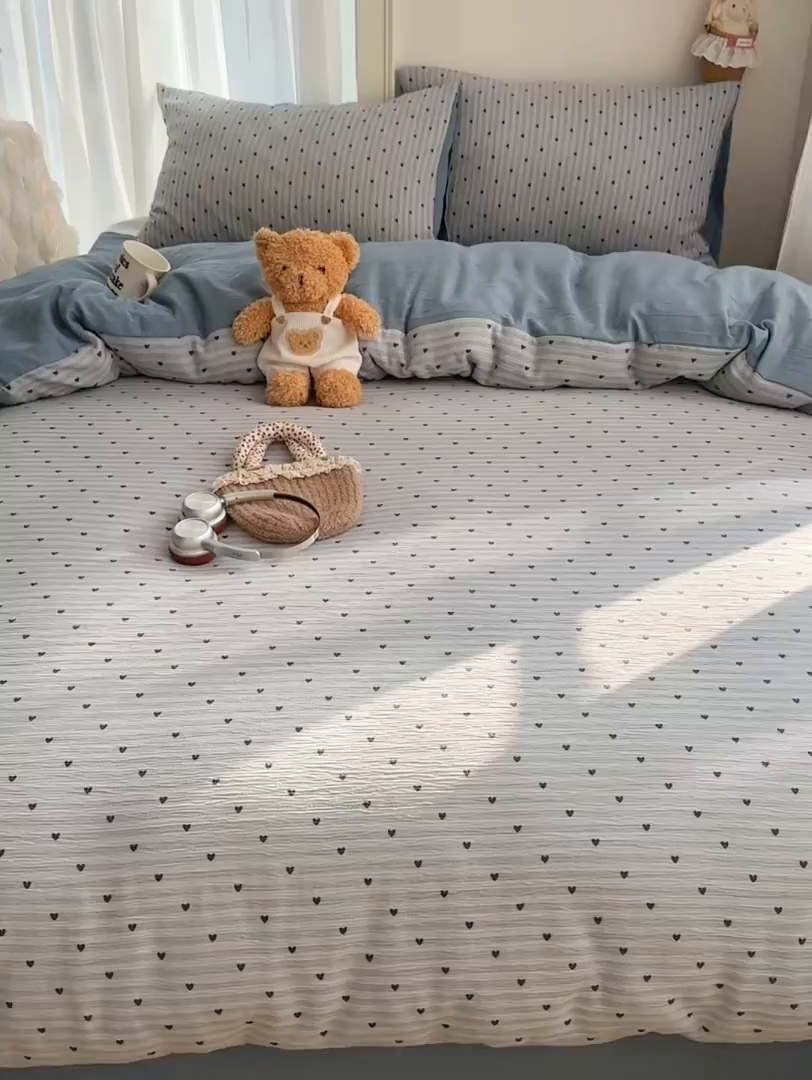 91家纺网 家纺一手货源 找家纺 瑞钰 2025新款甄选三层纱印花四件套 雨爱