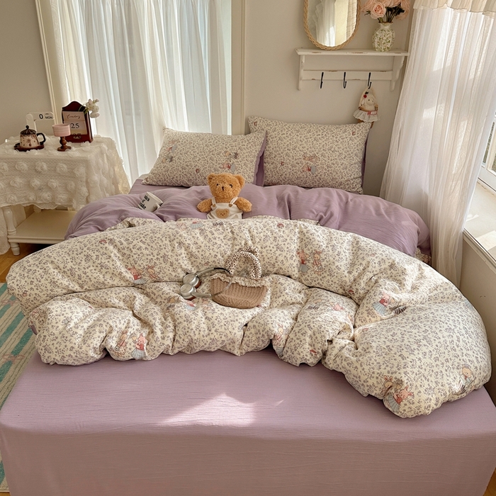 91家纺网 家纺一手货源 找家纺 瑞钰 2025新款甄选三层纱印花四件套 圆舞曲