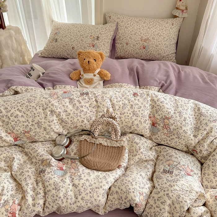 91家纺网 家纺一手货源 找家纺 瑞钰 2025新款甄选三层纱印花四件套 圆舞曲