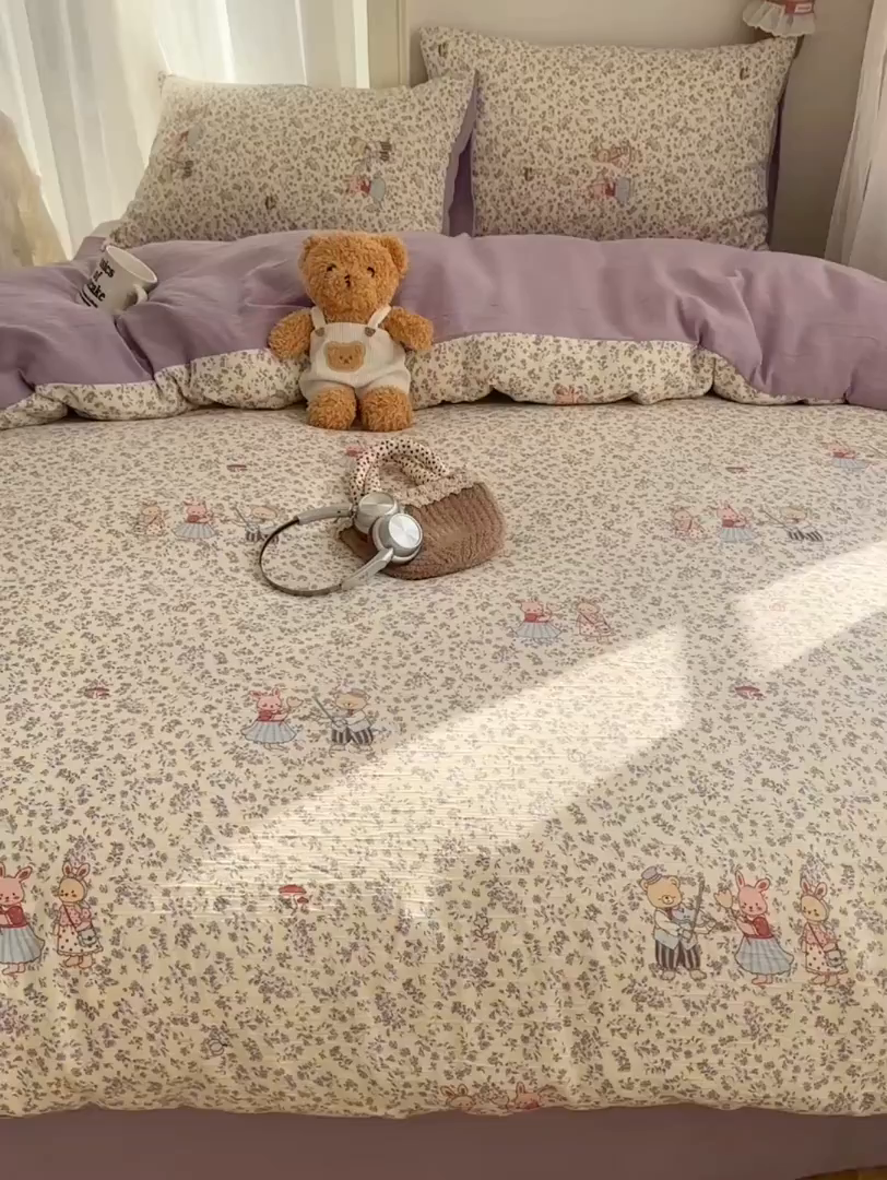 91家纺网 家纺一手货源 找家纺 瑞钰 2025新款甄选三层纱印花四件套 圆舞曲