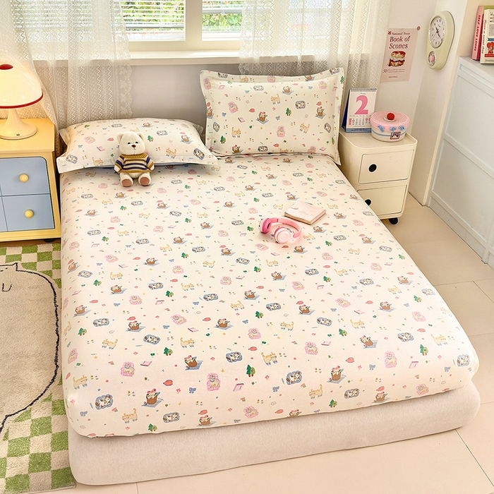 91家纺网 家纺一手货源 找家纺 拾物记 2026新款第一批12868A类全棉单品床笠系列（床笠宽度预留10厘米缩水尺寸, 90x200床笠高度15厘米，适合4-15厘米学生床垫使用，其他尺寸床笠高28cm 适合4-28厘米床垫使