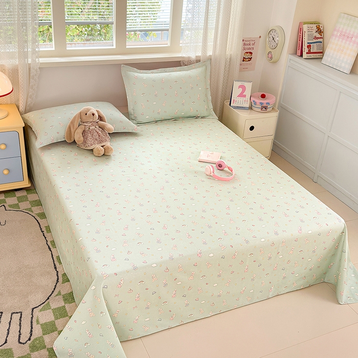 91家纺网 家纺一手货源 找家纺 拾物记 2026新款第一批12868A类新疆全棉单品床单系列 彩虹兔