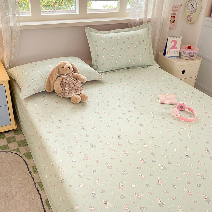 91家纺网 家纺一手货源 找家纺 拾物记 2026新款第一批12868A类新疆全棉单品床单系列 彩虹兔