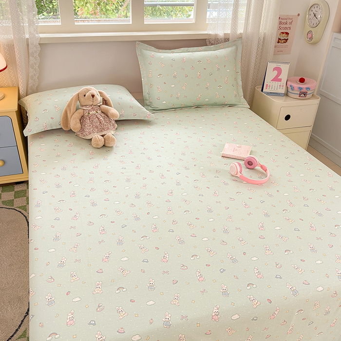 91家纺网 家纺一手货源 找家纺 拾物记 2026新款第一批12868A类新疆全棉单品床单系列 彩虹兔