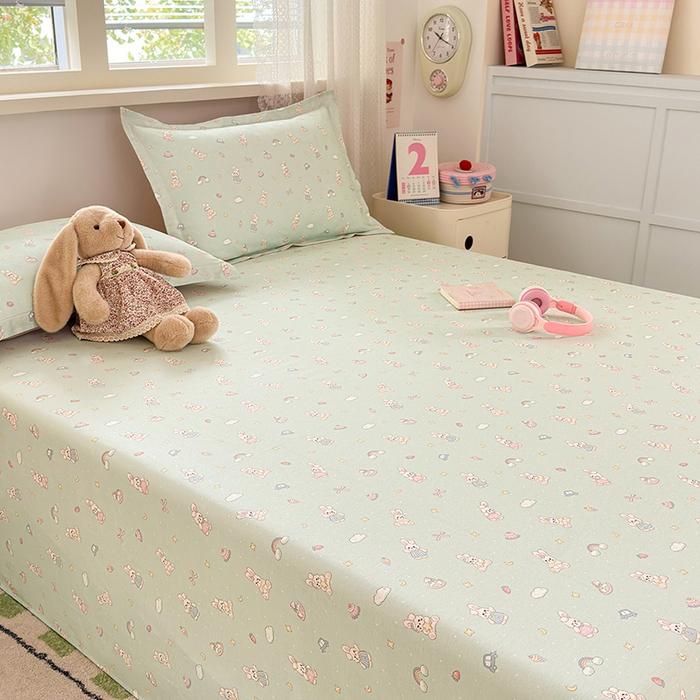 91家纺网 家纺一手货源 找家纺 拾物记 2026新款第一批12868A类新疆全棉单品床单系列 彩虹兔