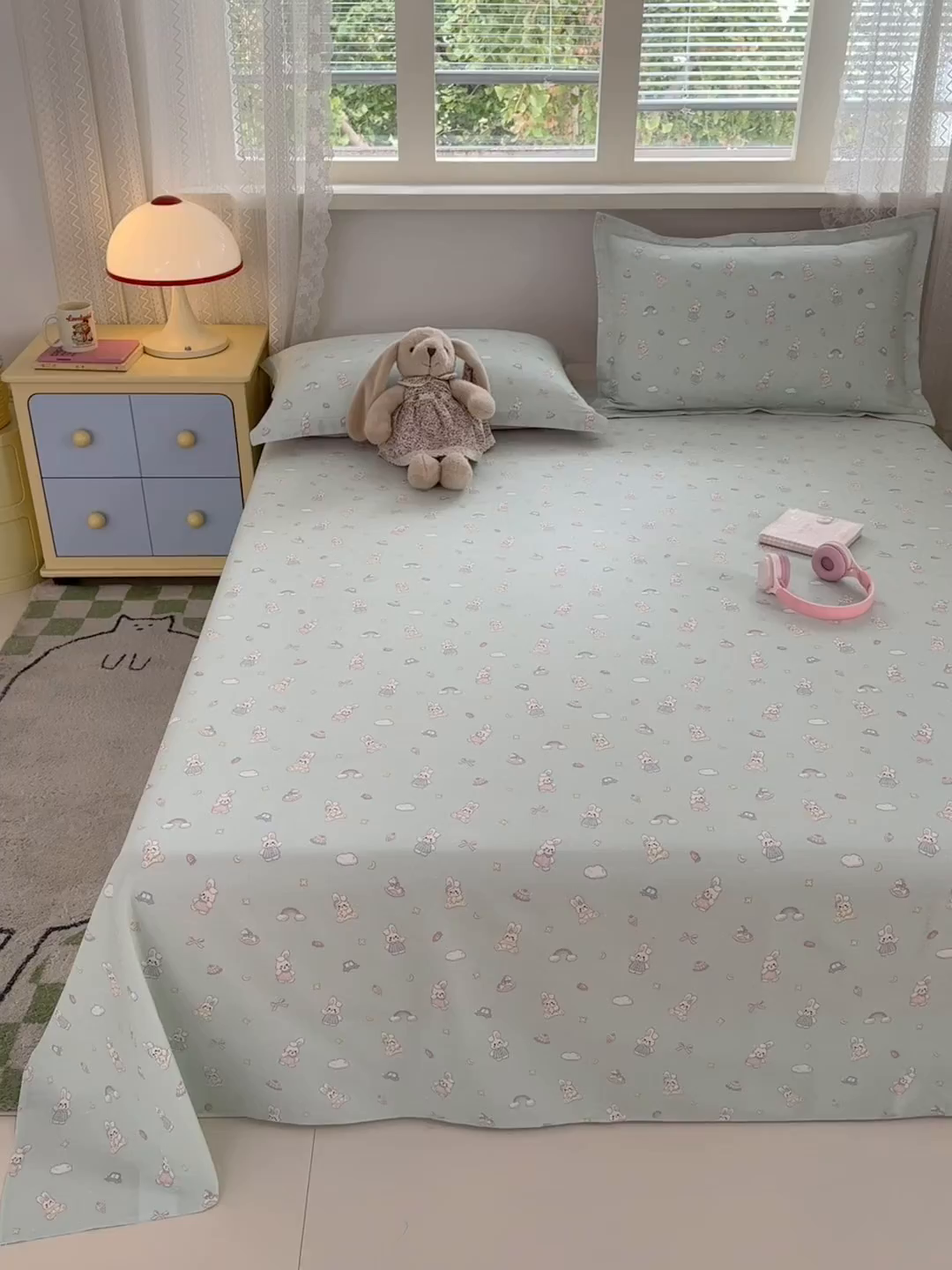 91家纺网 家纺一手货源 找家纺 拾物记 2026新款第一批12868A类新疆全棉单品床单系列 彩虹兔