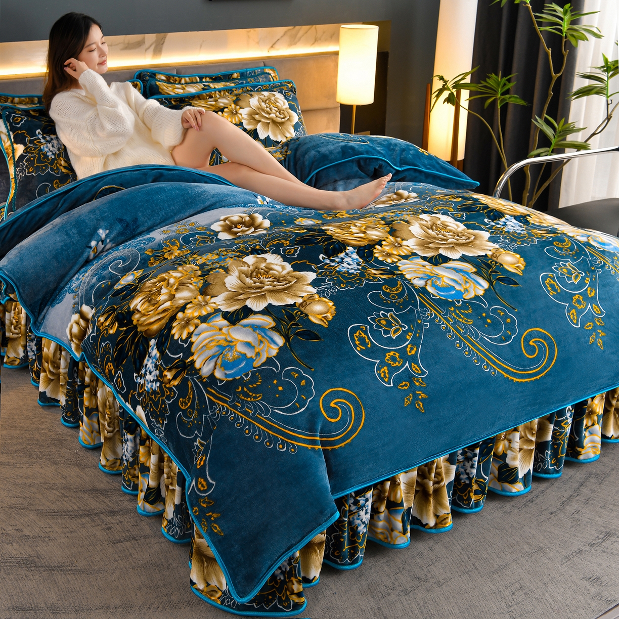 91家纺网 家纺一手货源 找家纺 缘莉娜家纺 2025高克重8斤牛奶绒四件套金貂绒法莱绒加厚保暖直播电商爆款 花样情怀