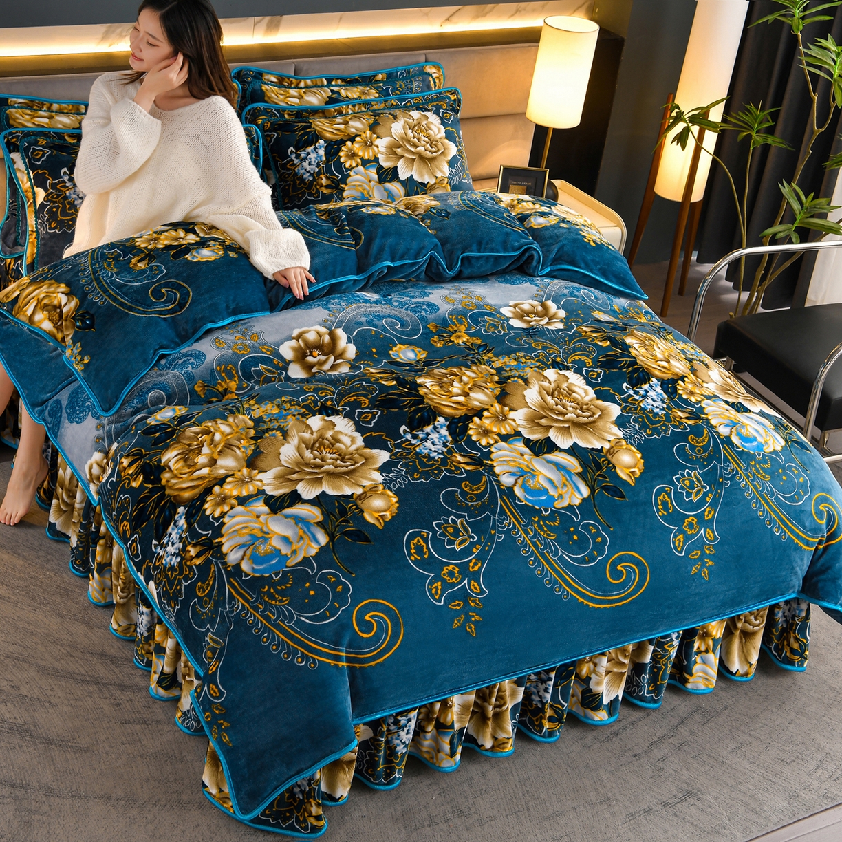 91家纺网 家纺一手货源 找家纺 缘莉娜家纺 2025高克重8斤牛奶绒四件套金貂绒法莱绒加厚保暖直播电商爆款 花样情怀