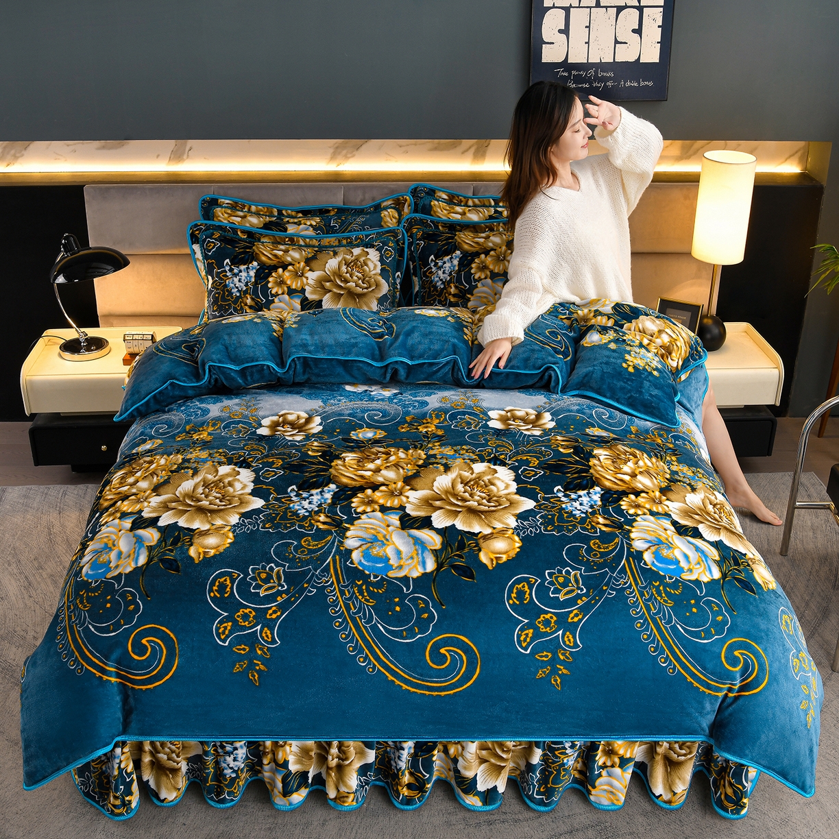 91家纺网 家纺一手货源 找家纺 缘莉娜家纺 2025高克重8斤牛奶绒四件套金貂绒法莱绒加厚保暖直播电商爆款 花样情怀