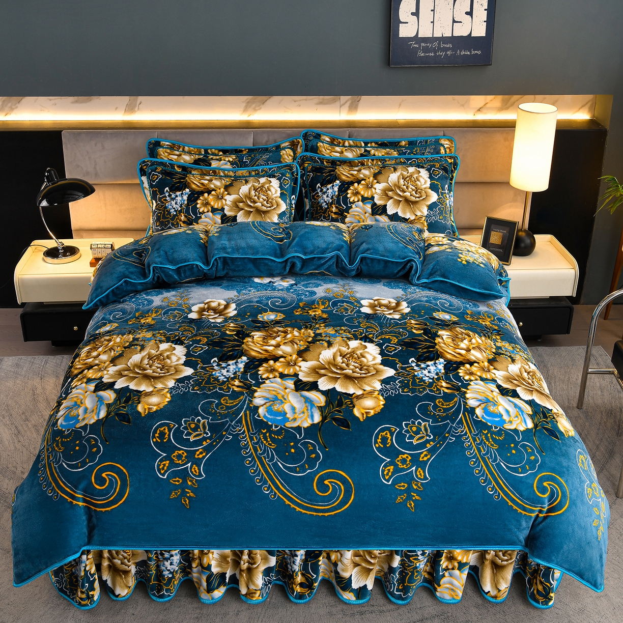 91家纺网 家纺一手货源 找家纺 缘莉娜家纺 2025高克重8斤牛奶绒四件套金貂绒法莱绒加厚保暖直播电商爆款 花样情怀