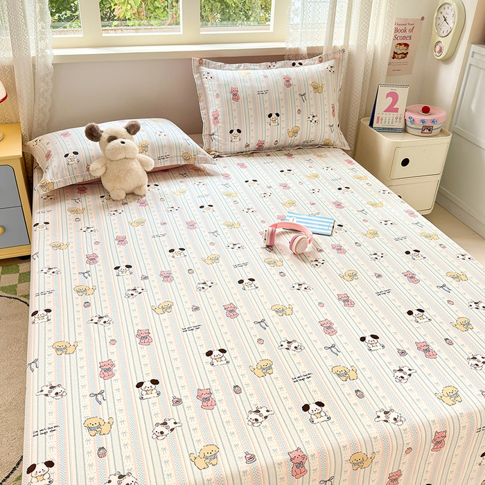 91家纺网 家纺一手货源 找家纺 拾物记 2026新款第一批12868A类新疆全棉单品床单系列 粉粉猫咪酱